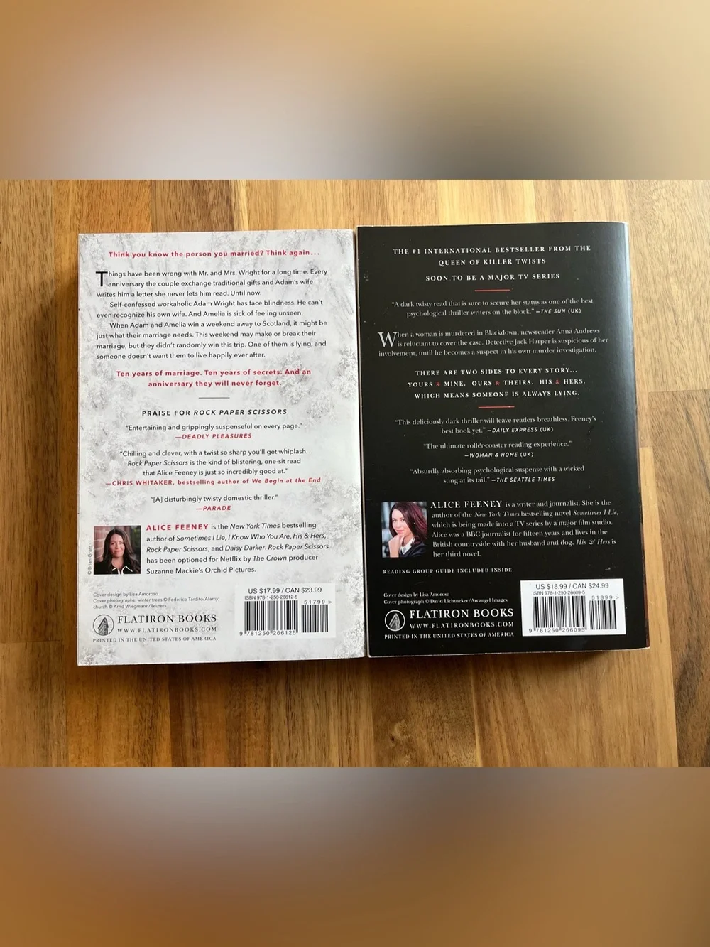 Two Alice Feeney Books: His & Hers and Rock, Paperback, Scissors. Paperback.